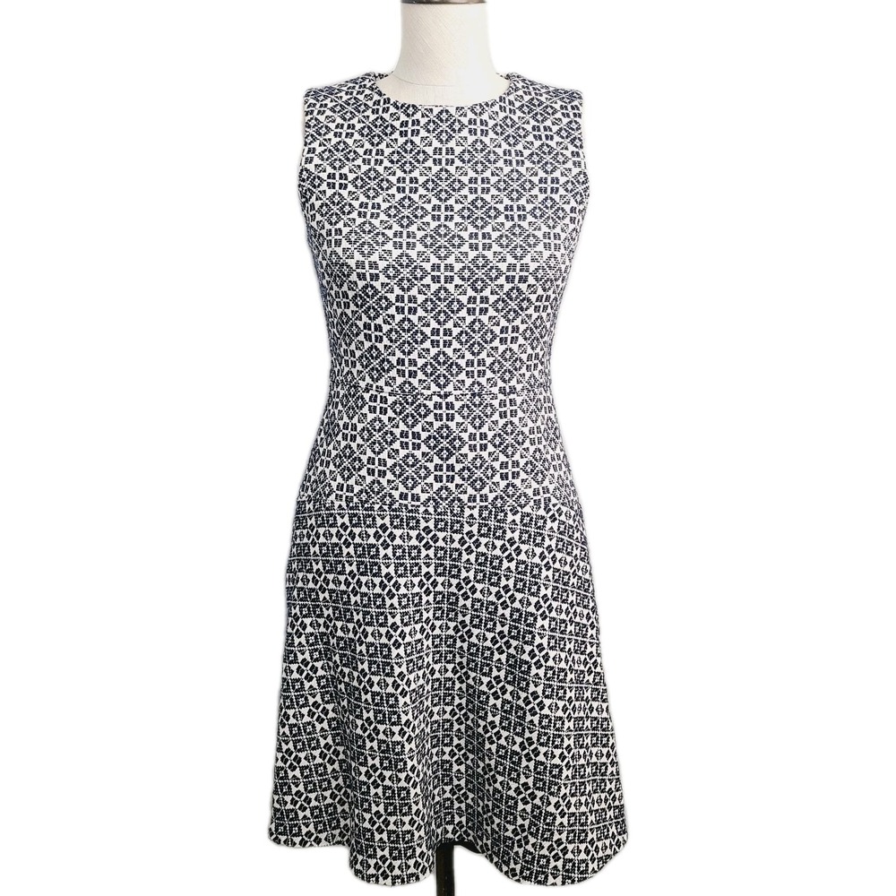 NEW Tory‎ Burch Stencil Hourglass Geometric Print Mini Dress Navy Cream 0